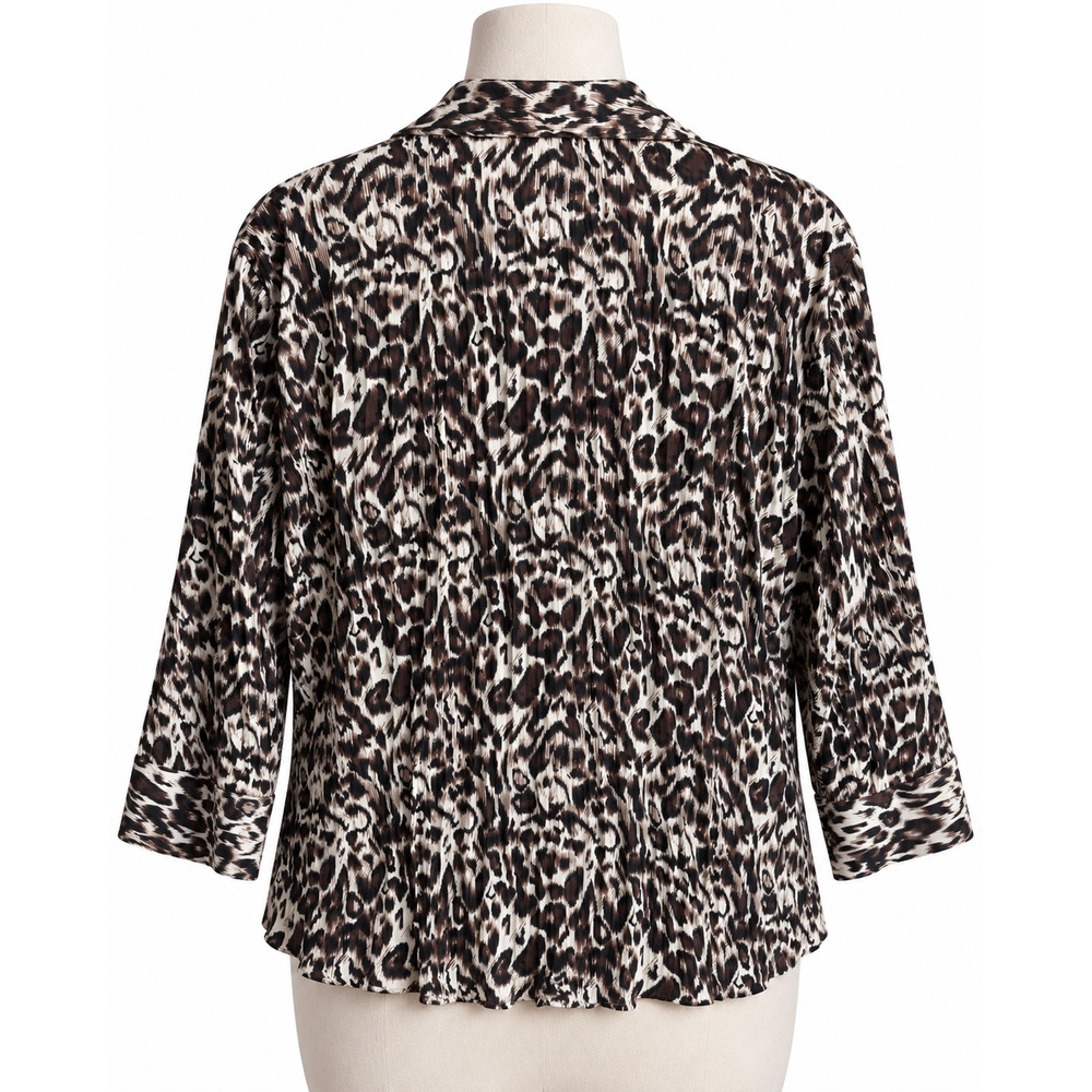 Vintage Women's Classic Brown Leopard Blouse Long Sleeve Button Front XL - Picture 2 of 5